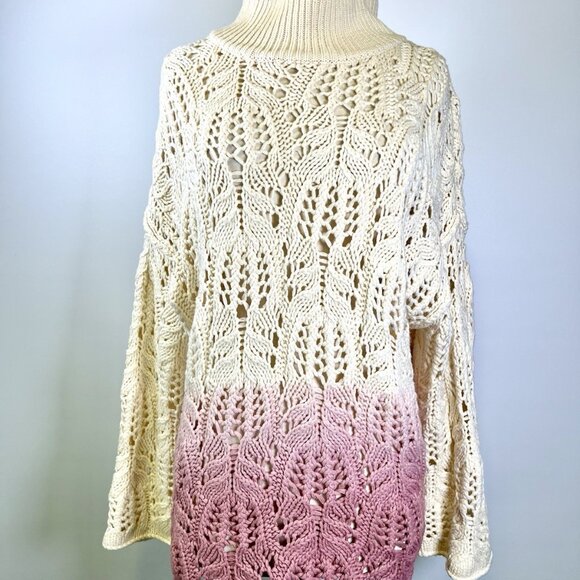 Free People Sweater Ombre Slouchy Mockneck Open Knit Oversized Pink Small Boho - Picture 5 of 12